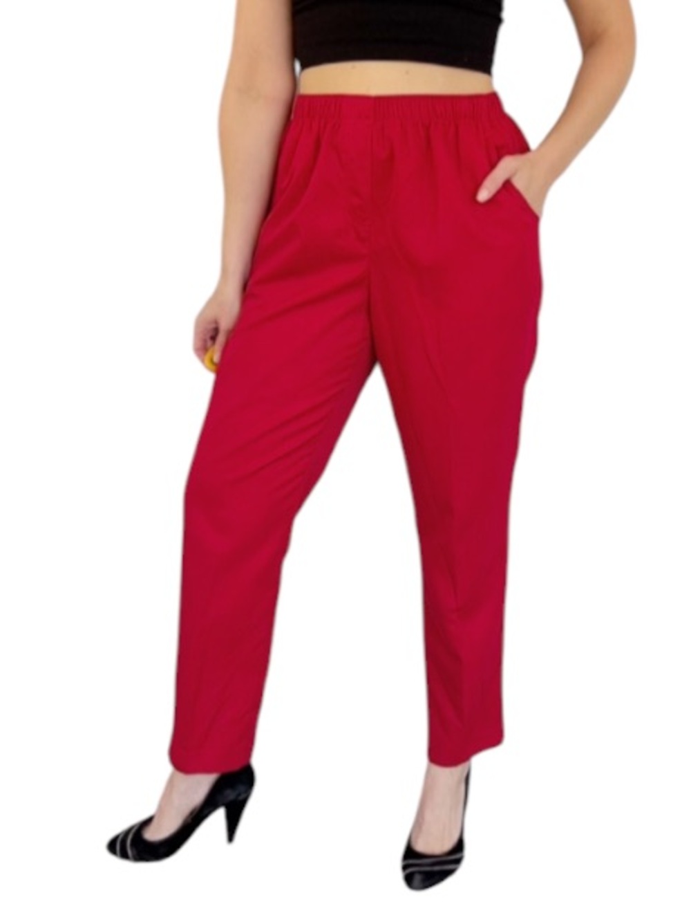 ALIA Petite red elastic waist side pocket tapered ankle casual trousers size 10P